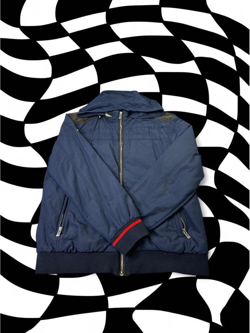 Louis Castel navy blue jacket with red trim on cuffs and collar